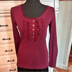Cato Maroon Long Sleeve Top with Button Accents